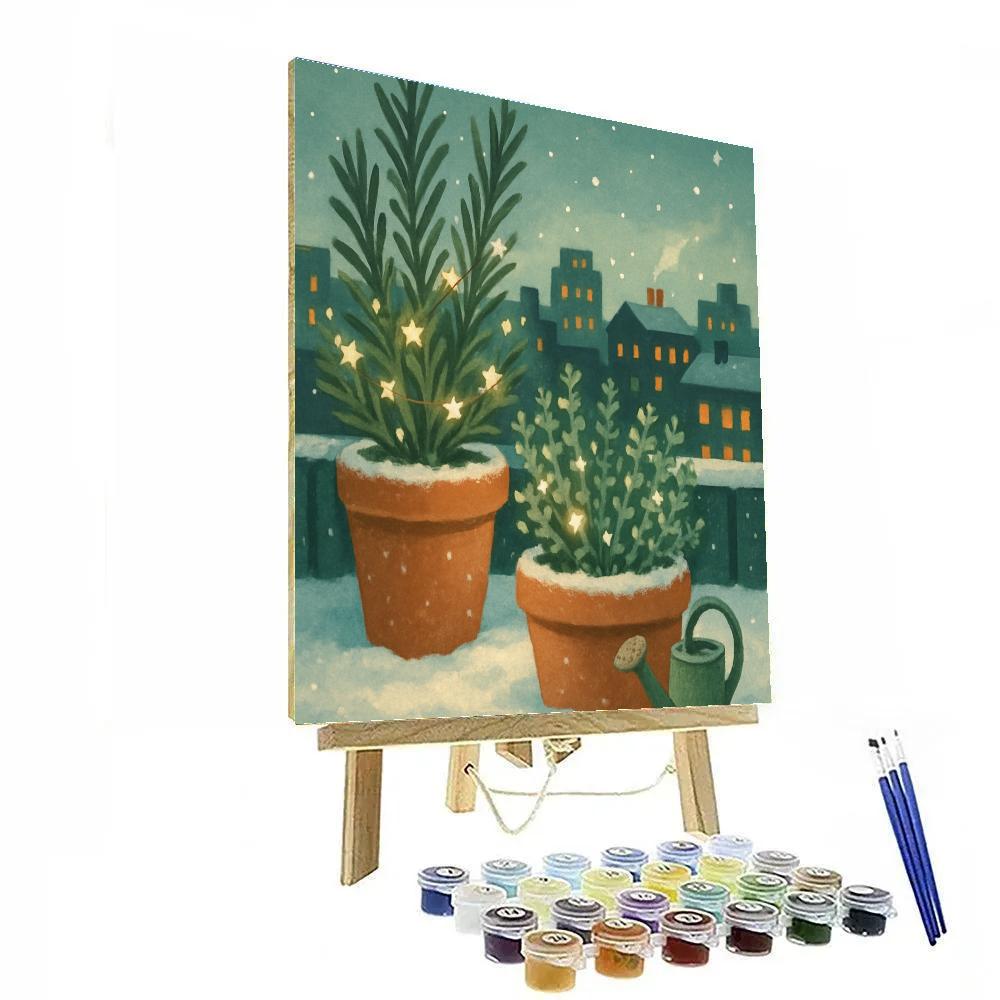 Festive Rooftop Garden Of Winter Herbs paint by number
