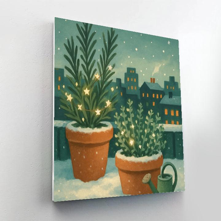 Festive Rooftop Garden Of Winter Herbs paint by number
