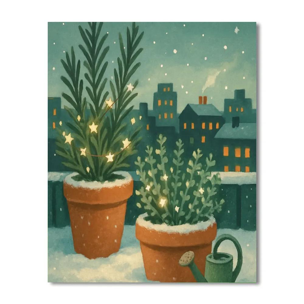 Festive Rooftop Garden Of Winter Herbs paint by number