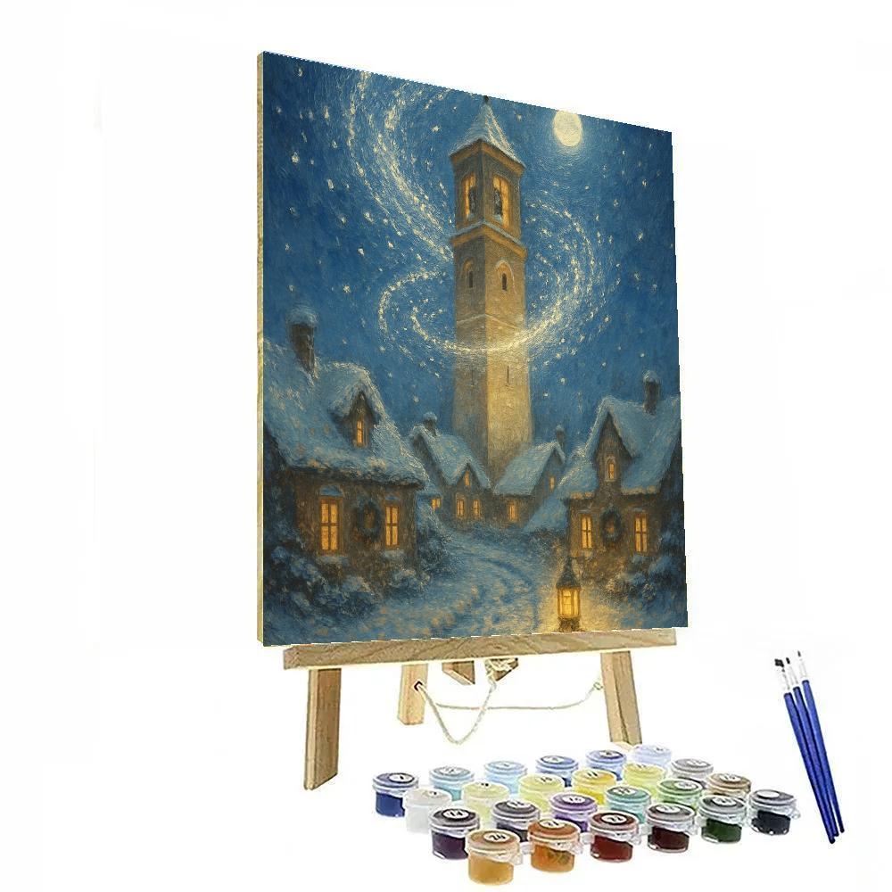 The Quiet Bell Tower Snowfall Spiral Painting by numbers kit