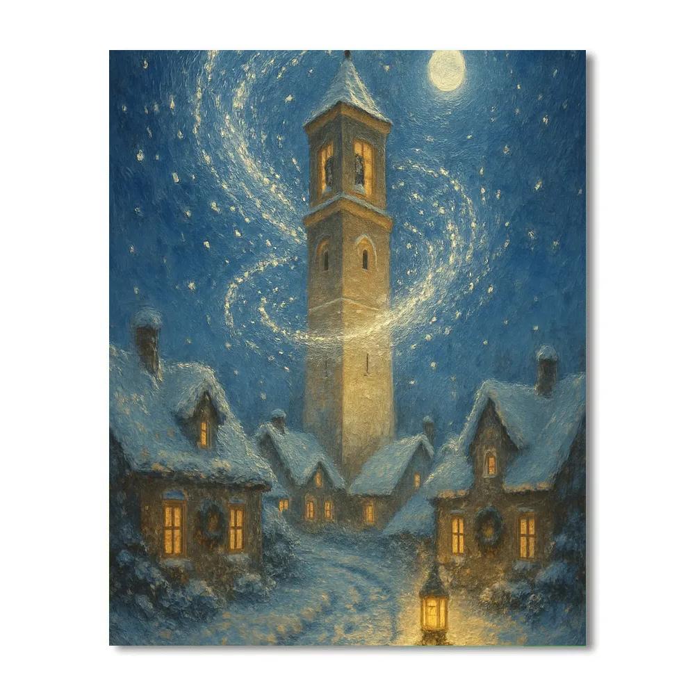 The Quiet Bell Tower Snowfall Spiral Painting by numbers kit