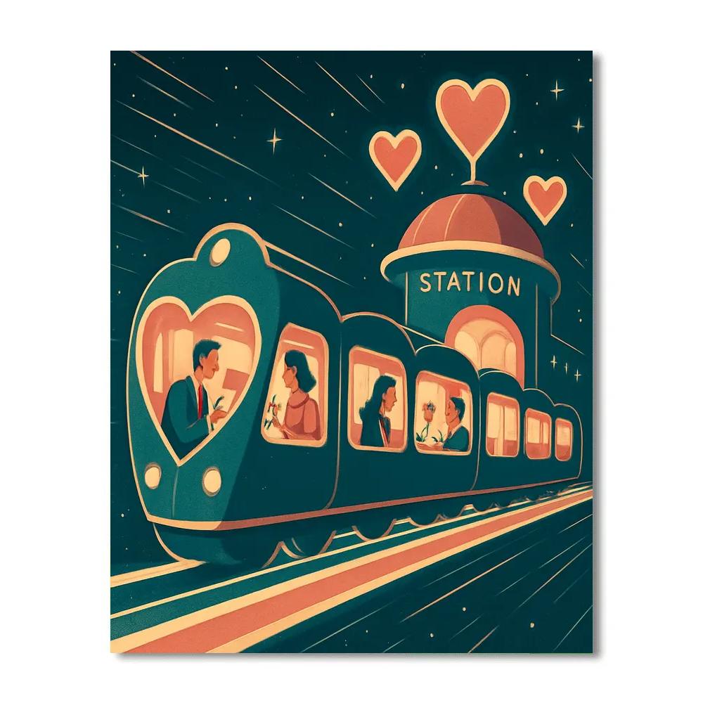 Galactic Train To Valentines Day Station paint by color