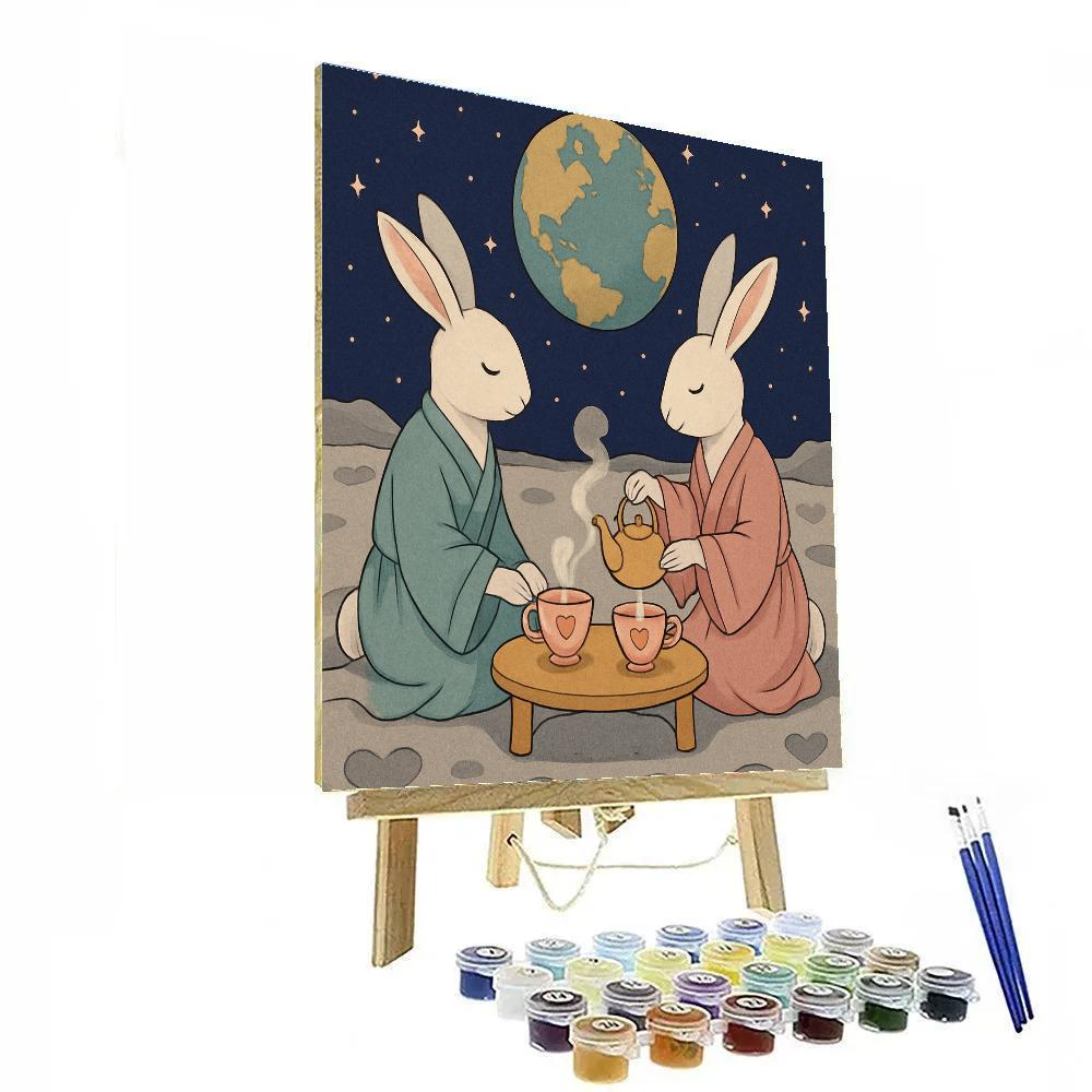Moon Rabbits Valentines Day Tea Ceremony paint by numbers