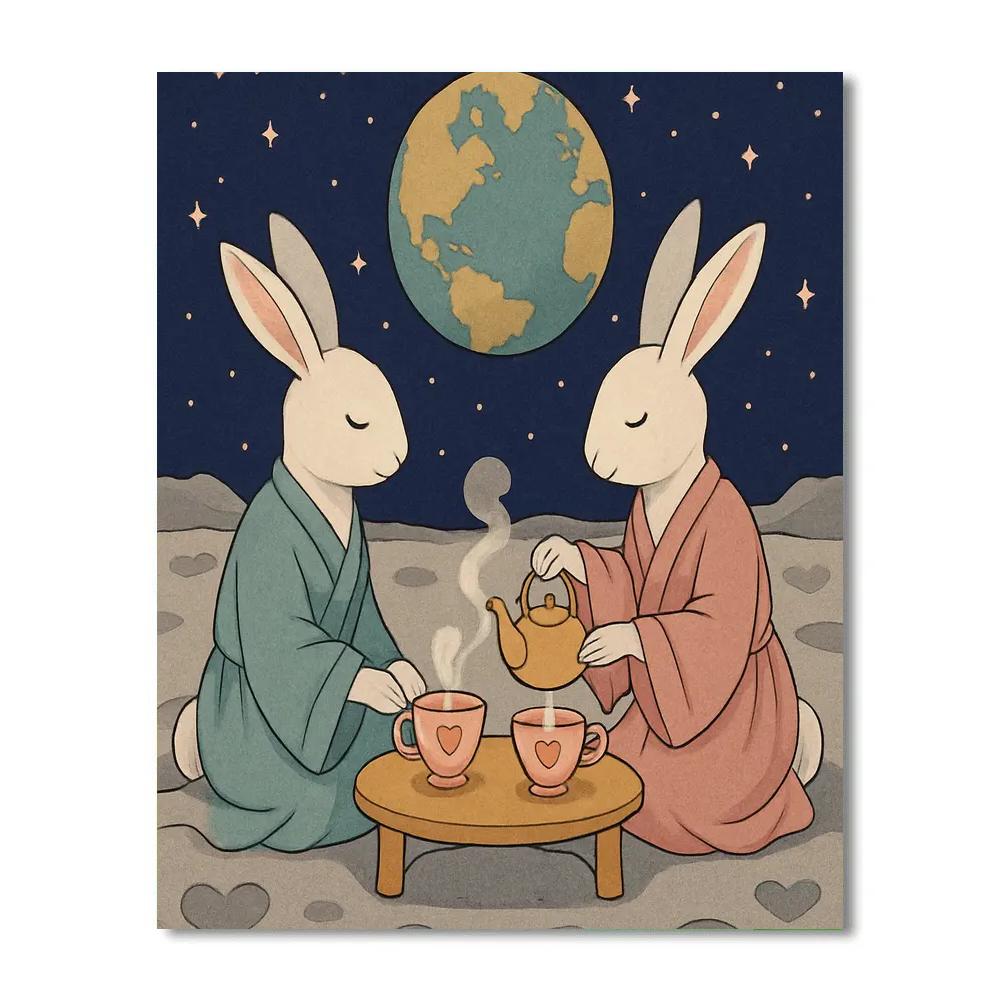Moon Rabbits Valentines Day Tea Ceremony paint by numbers