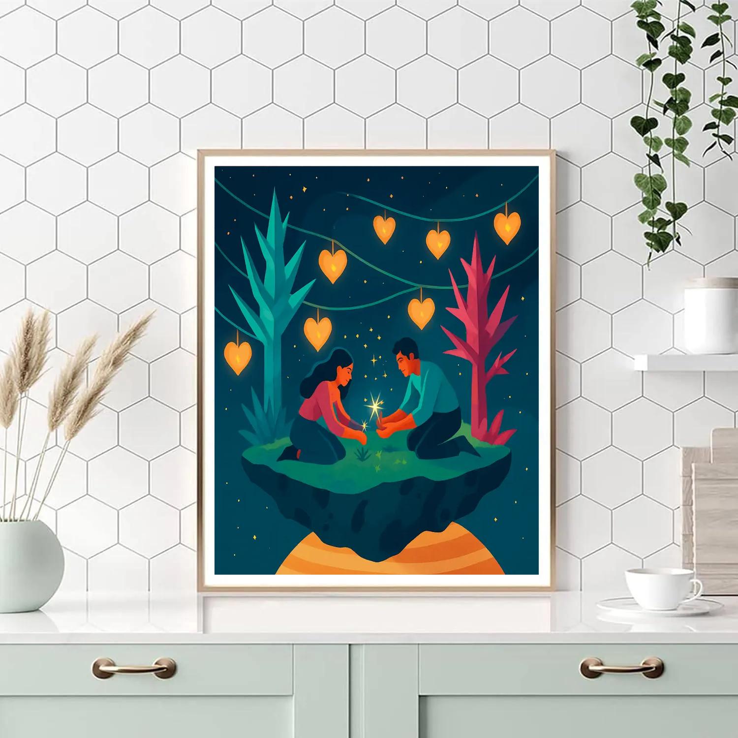 Asteroid Garden Valentines Day Lanterns DIY paint by numbers