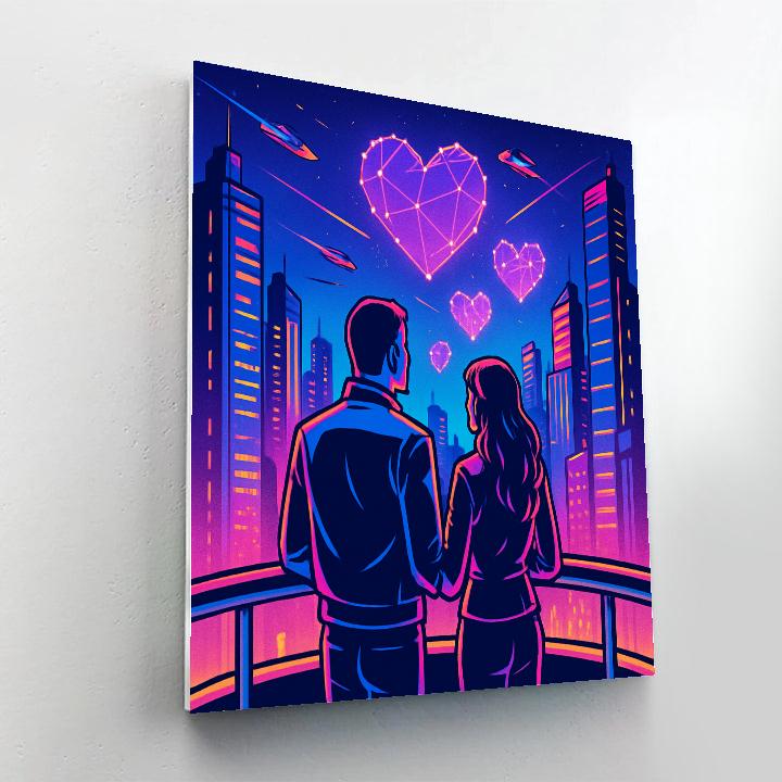 Cyber City Valentines Day Hologram Balcony Number painting