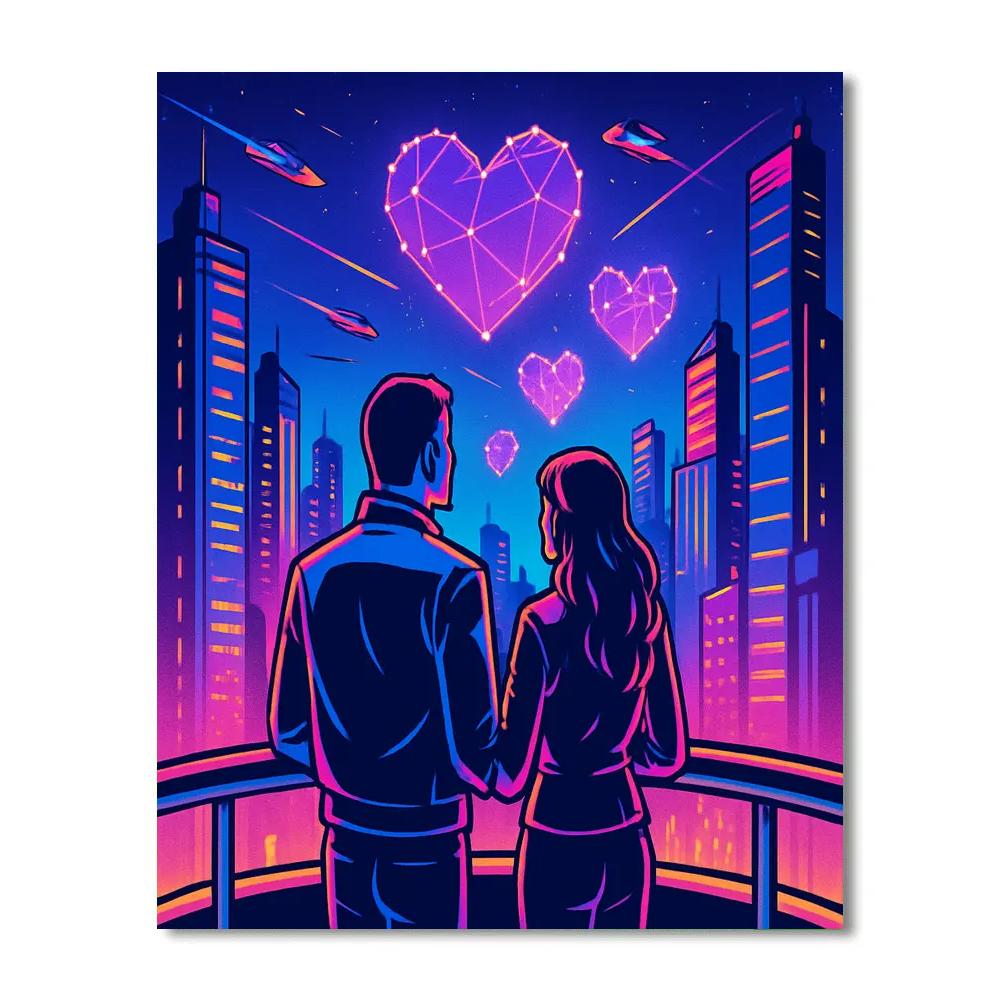 Cyber City Valentines Day Hologram Balcony Number painting
