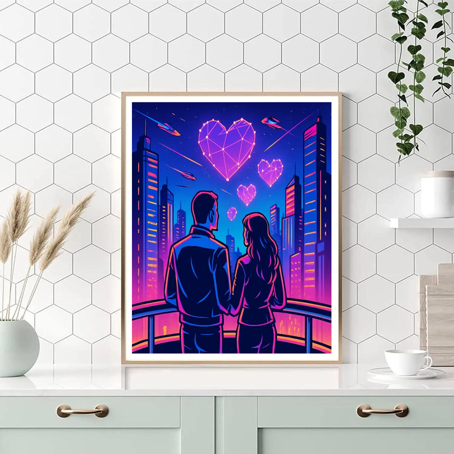 Cyber City Valentines Day Hologram Balcony Number painting