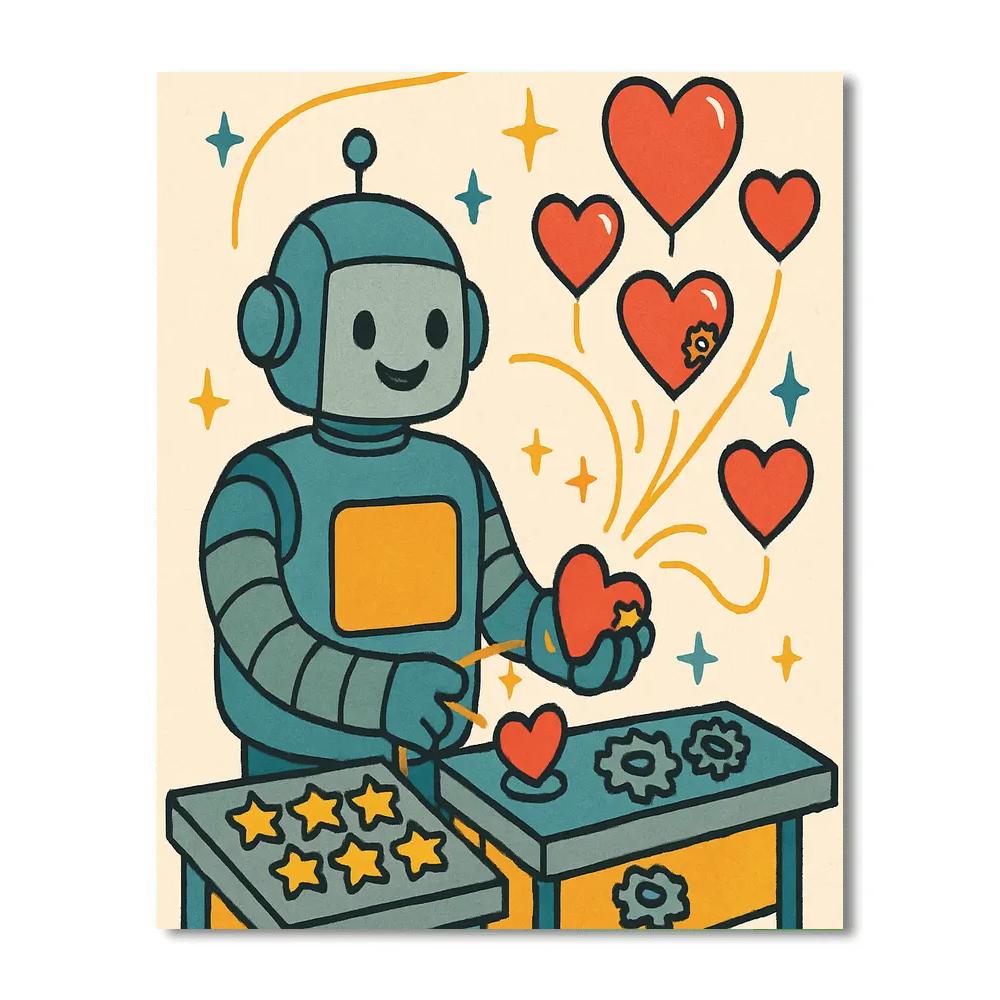 Robot Workshop Of Valentines Day Hearts Number painting
