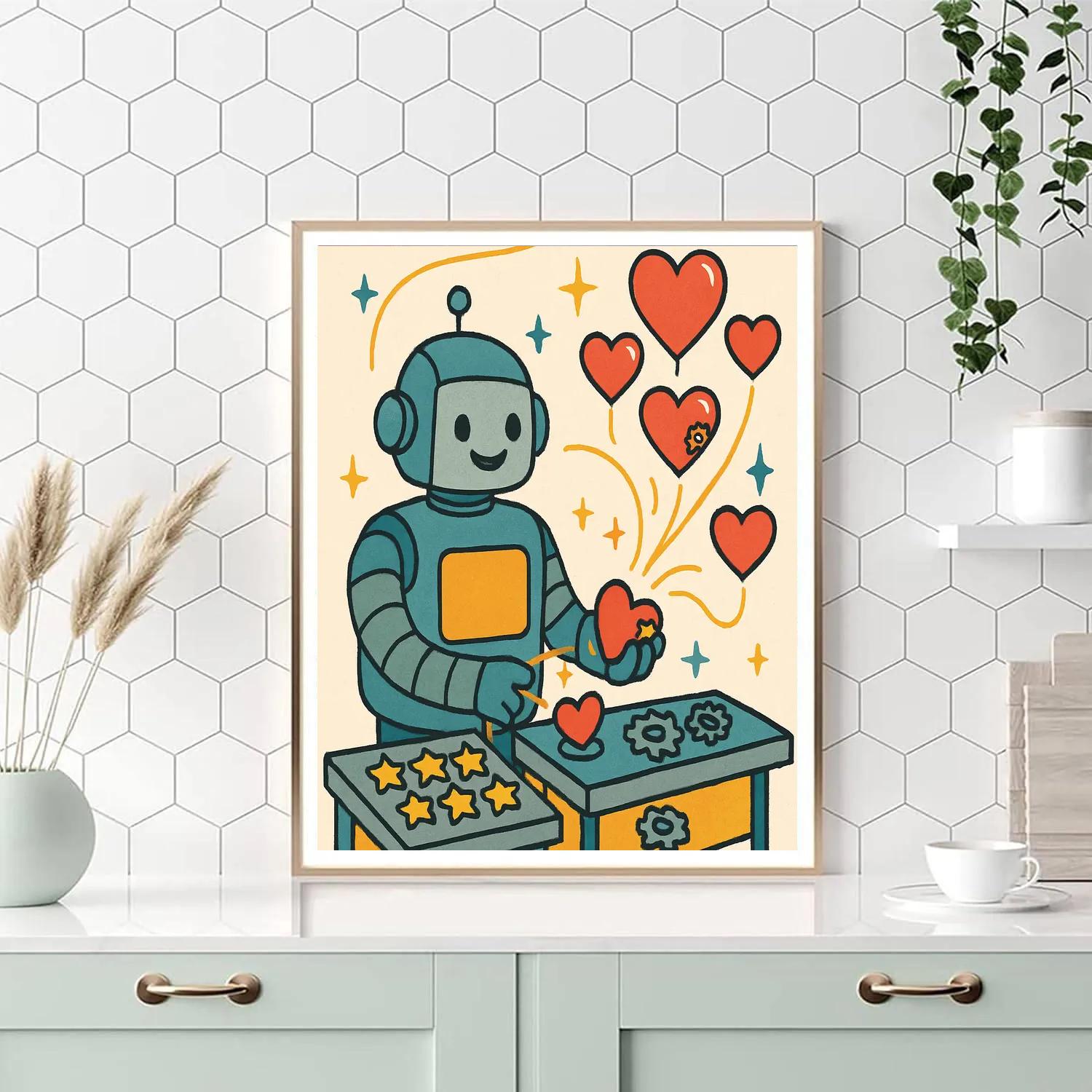 Robot Workshop Of Valentines Day Hearts Number painting