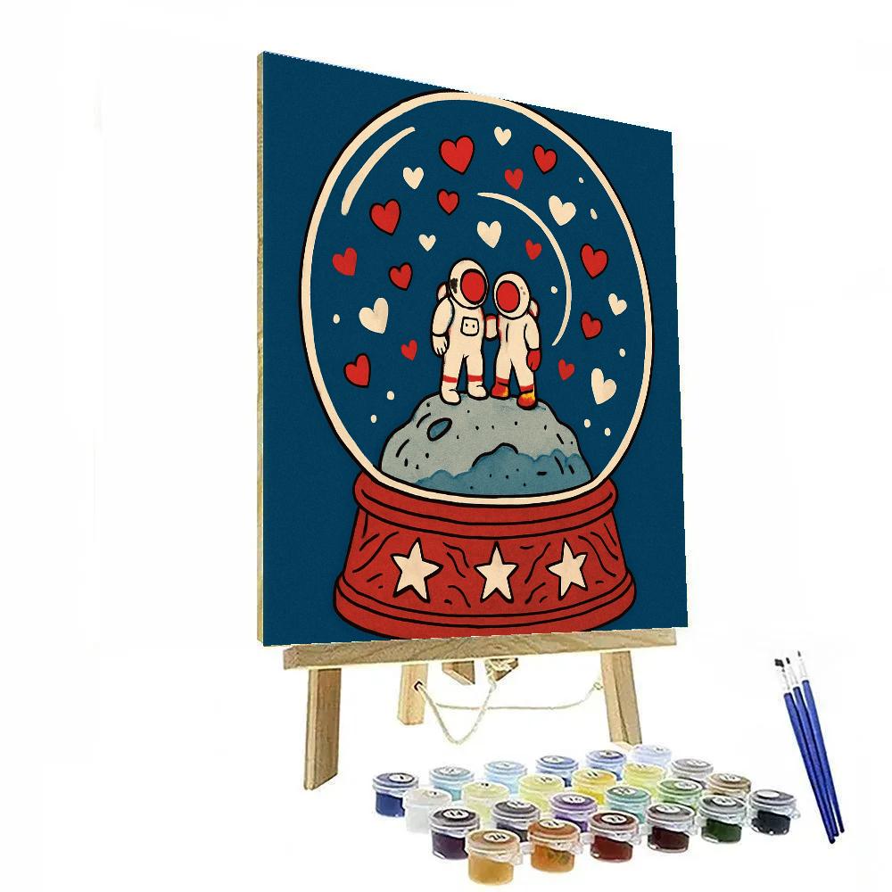 Tiny Astronauts Valentines Day Snow Globe DIY paint by numbers