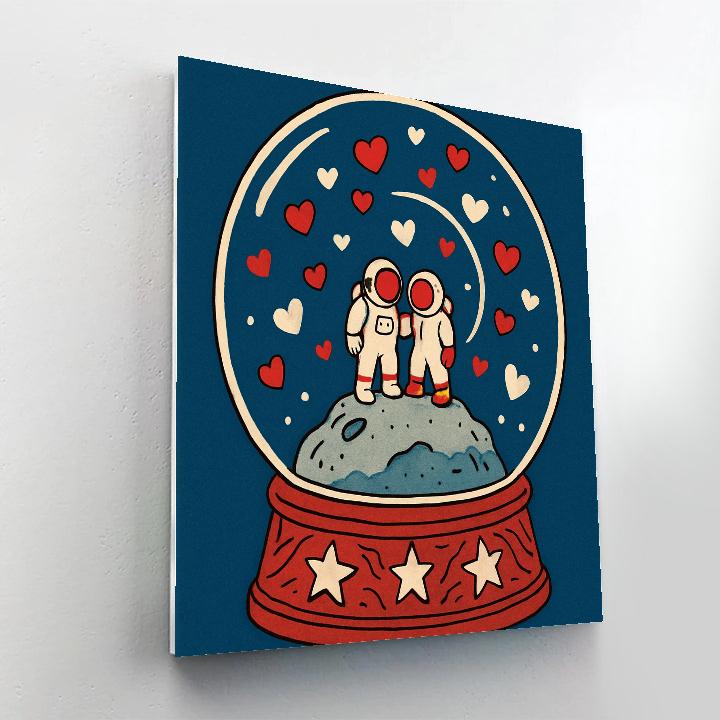 Tiny Astronauts Valentines Day Snow Globe DIY paint by numbers