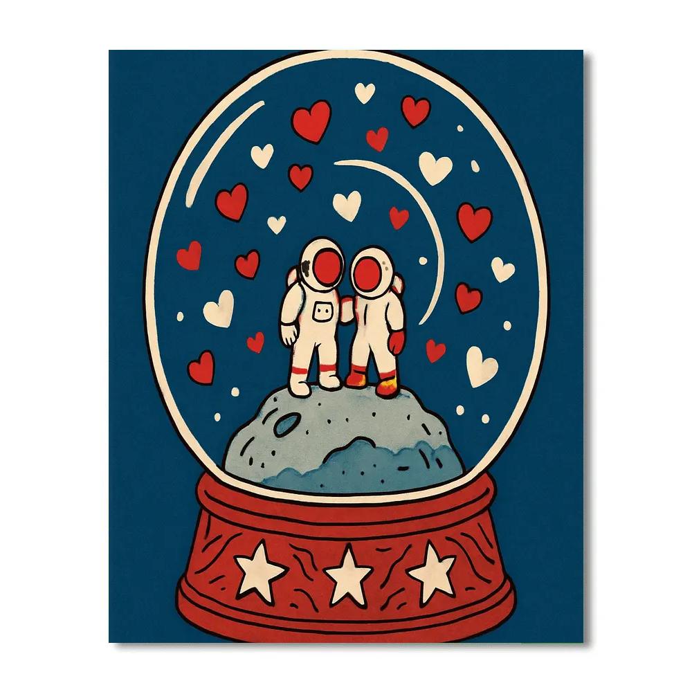 Tiny Astronauts Valentines Day Snow Globe DIY paint by numbers