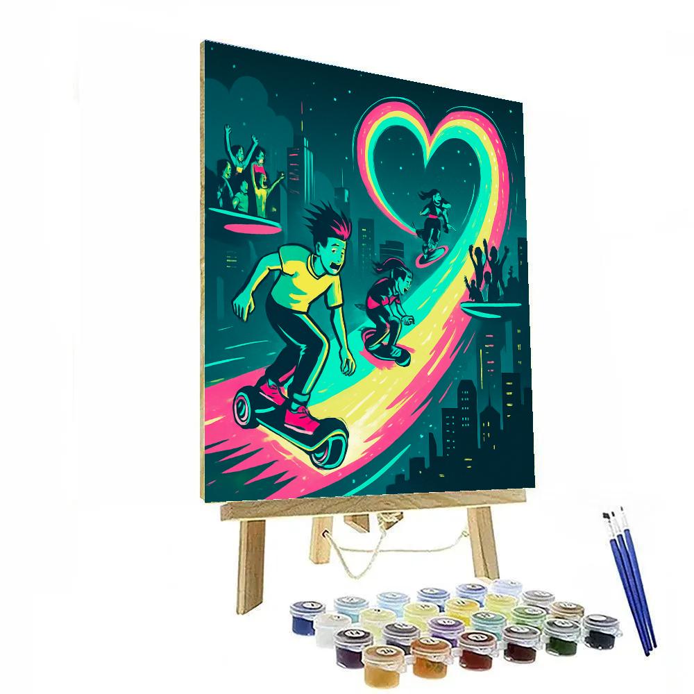 Hoverboard Race Valentines Day Comet Track paint by numbers