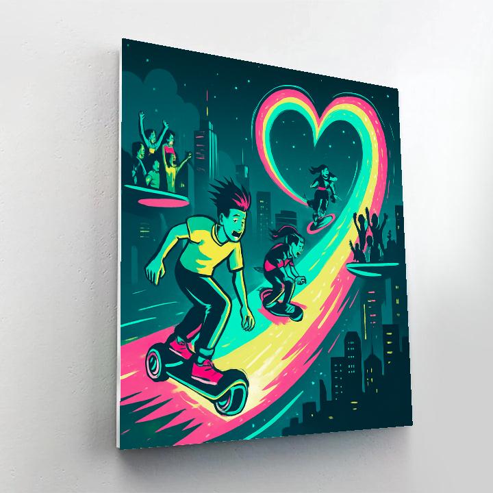 Hoverboard Race Valentines Day Comet Track paint by numbers