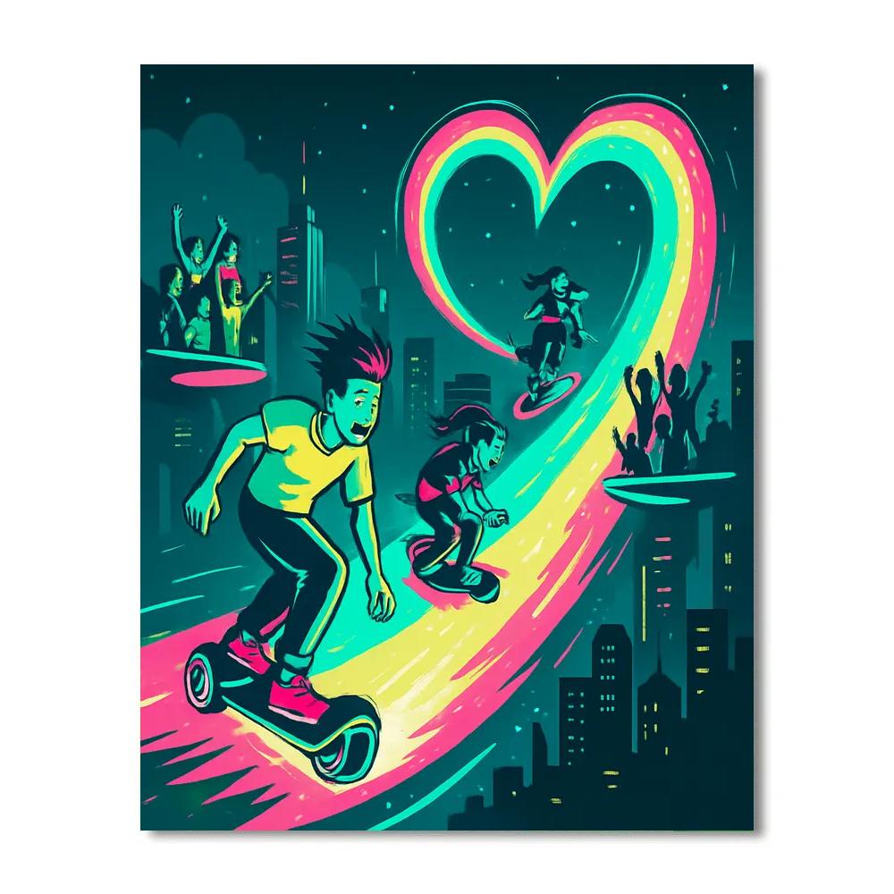 Hoverboard Race Valentines Day Comet Track paint by numbers