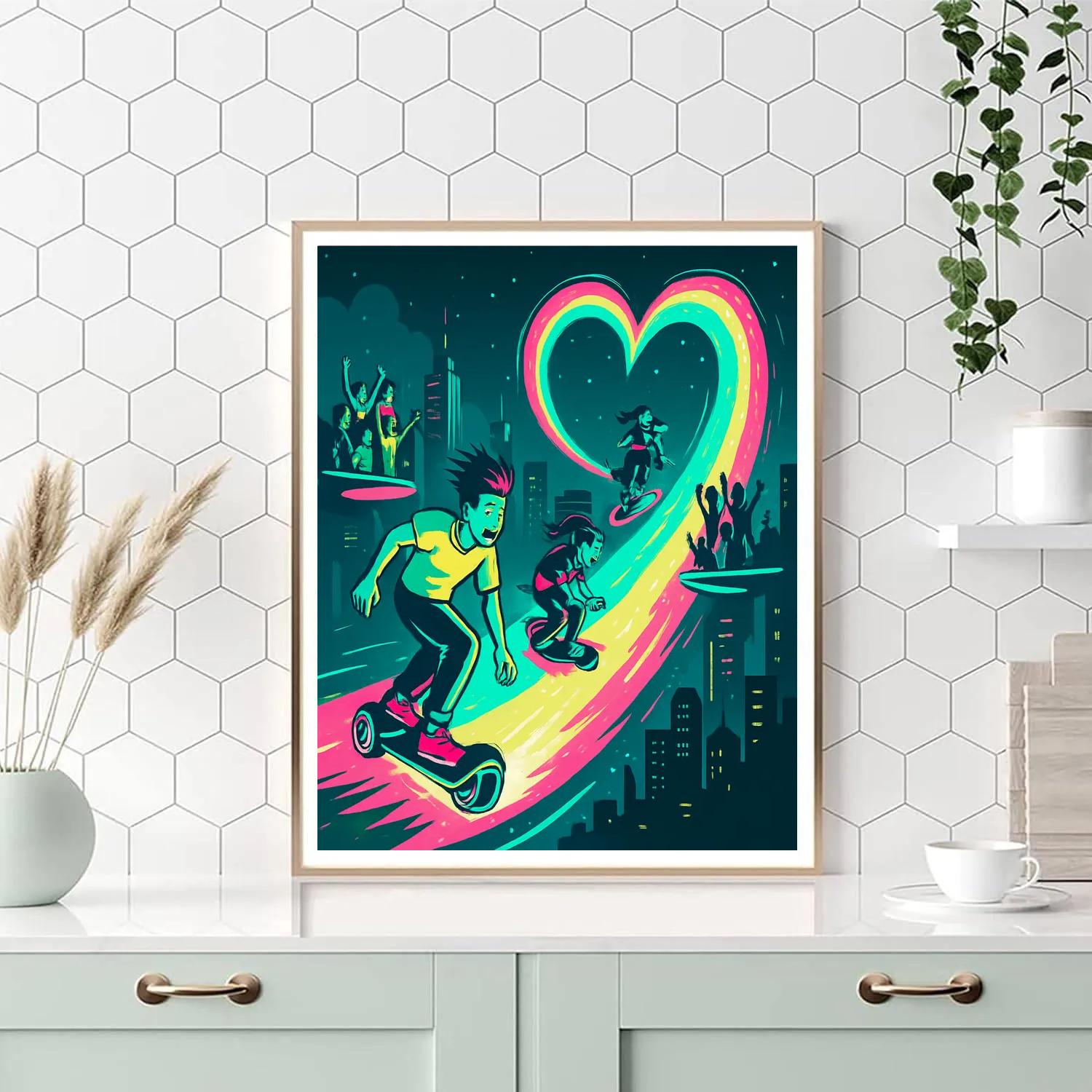 Hoverboard Race Valentines Day Comet Track paint by numbers