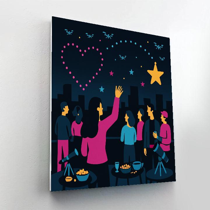 Skyline Rooftop Valentines Day Drone Light Show Paint by numbers art