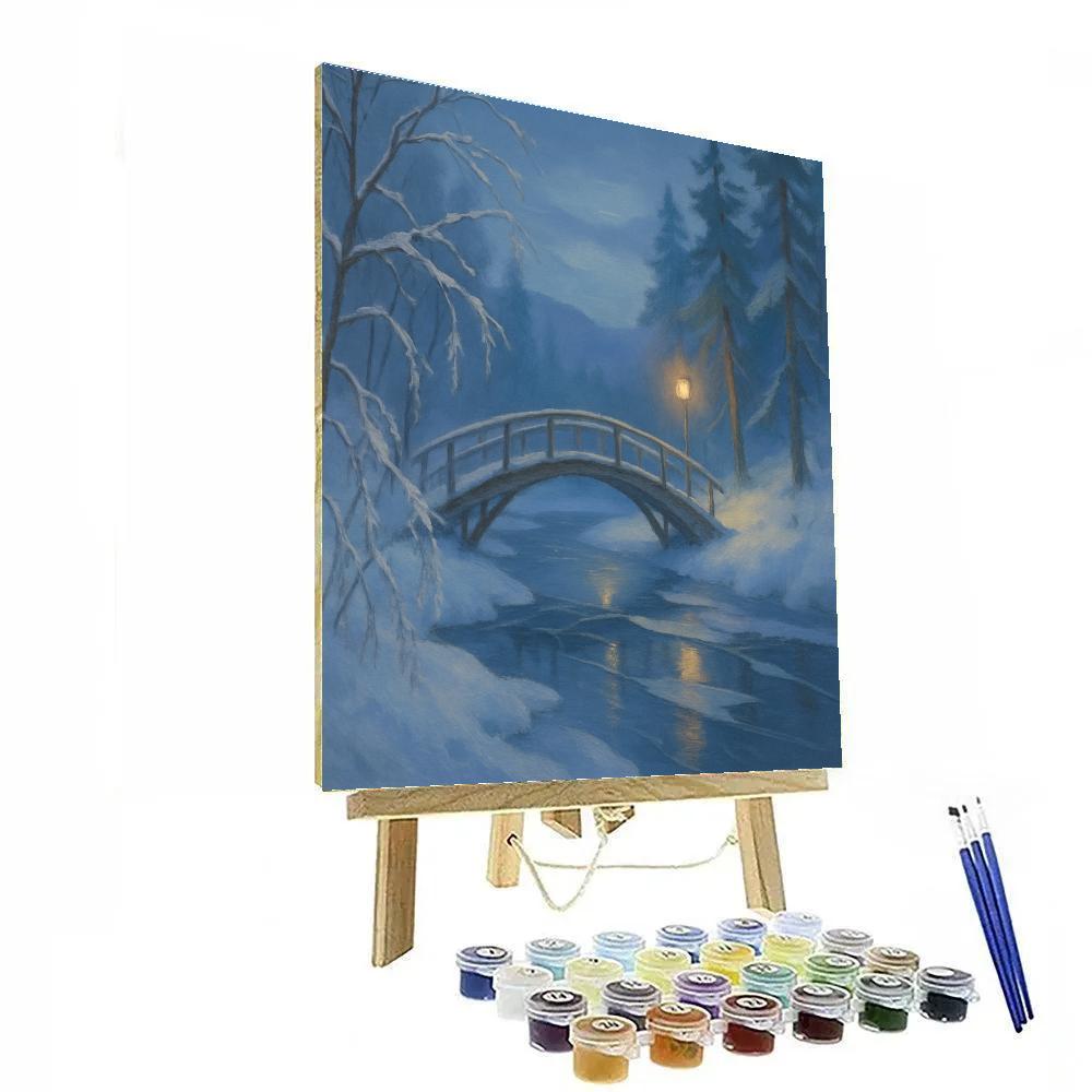 Moonlit Footbridge Over The Glassy Winter Run painting number kit