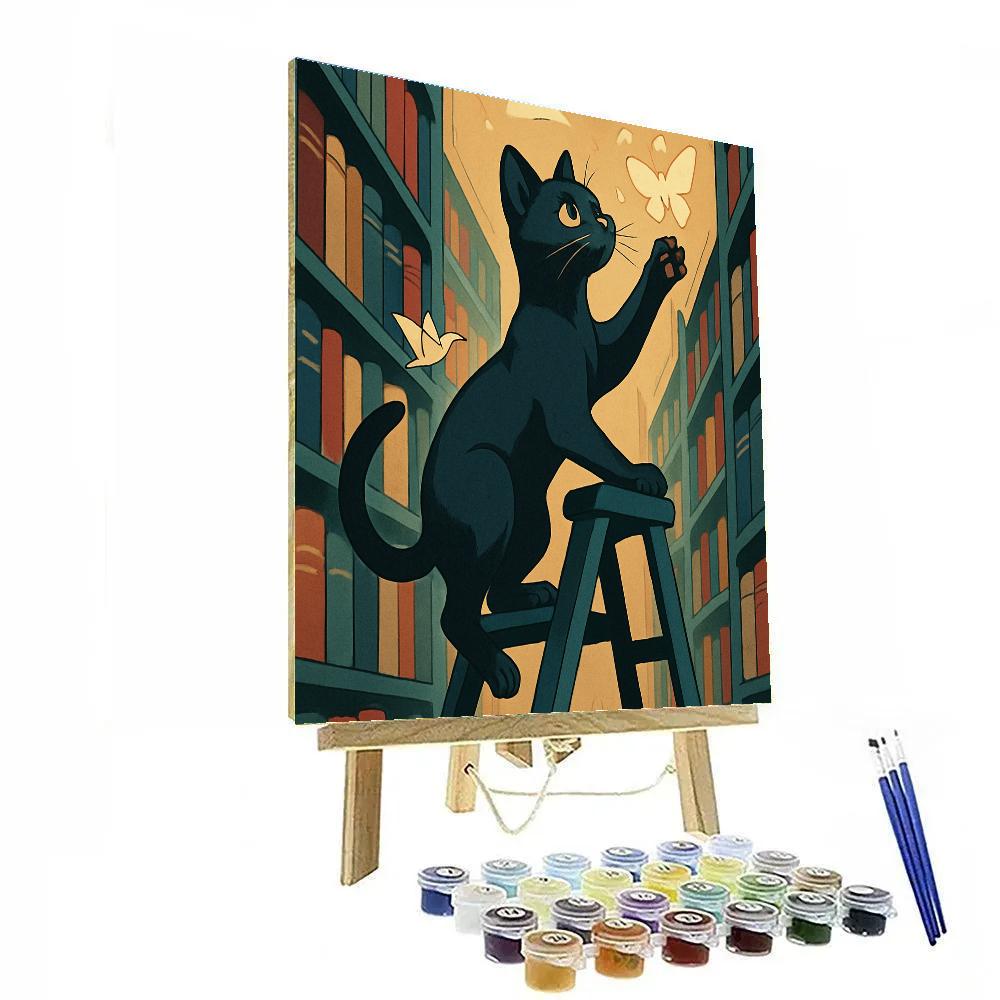 Library Ladder Cat Explorer Number painting