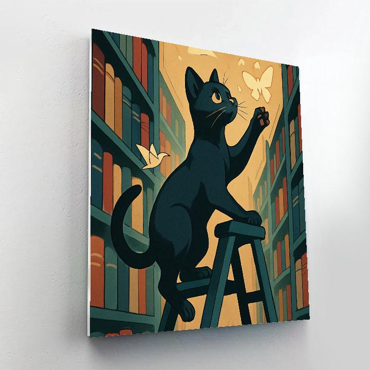 Library Ladder Cat Explorer Number painting