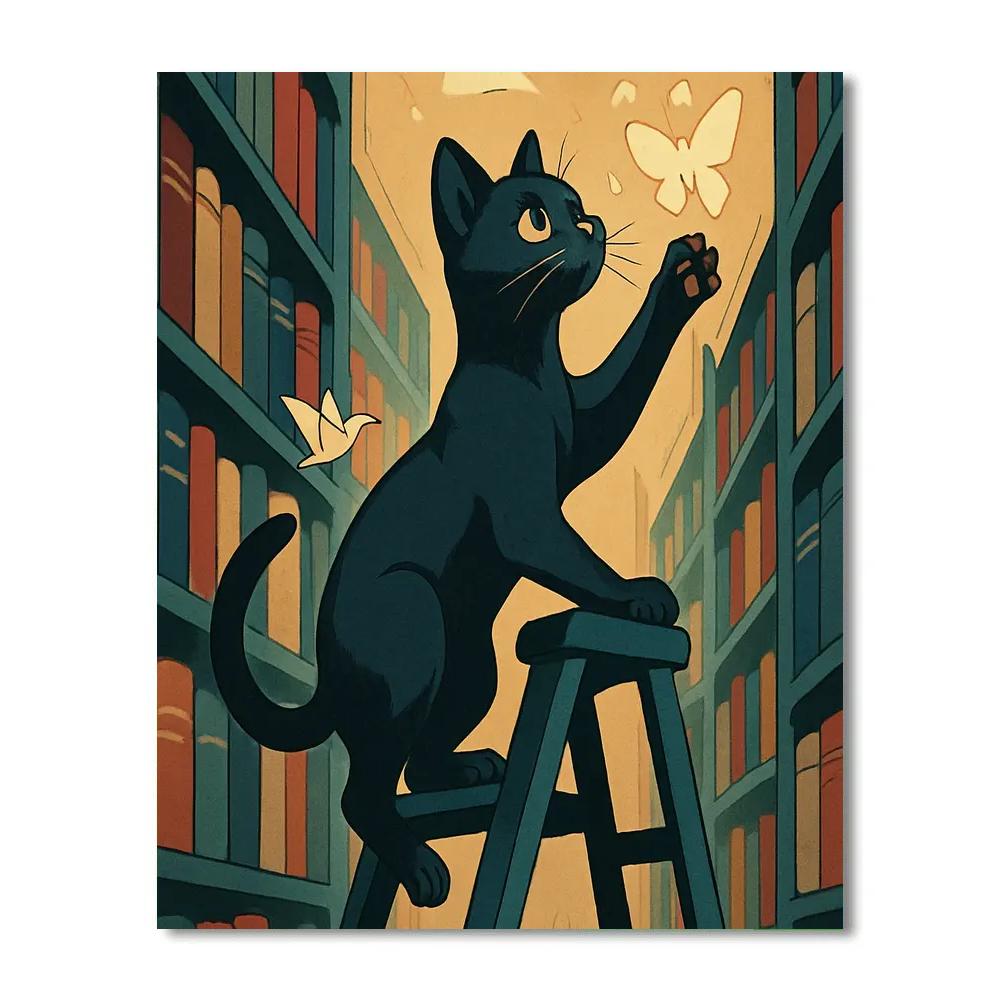 Library Ladder Cat Explorer Number painting