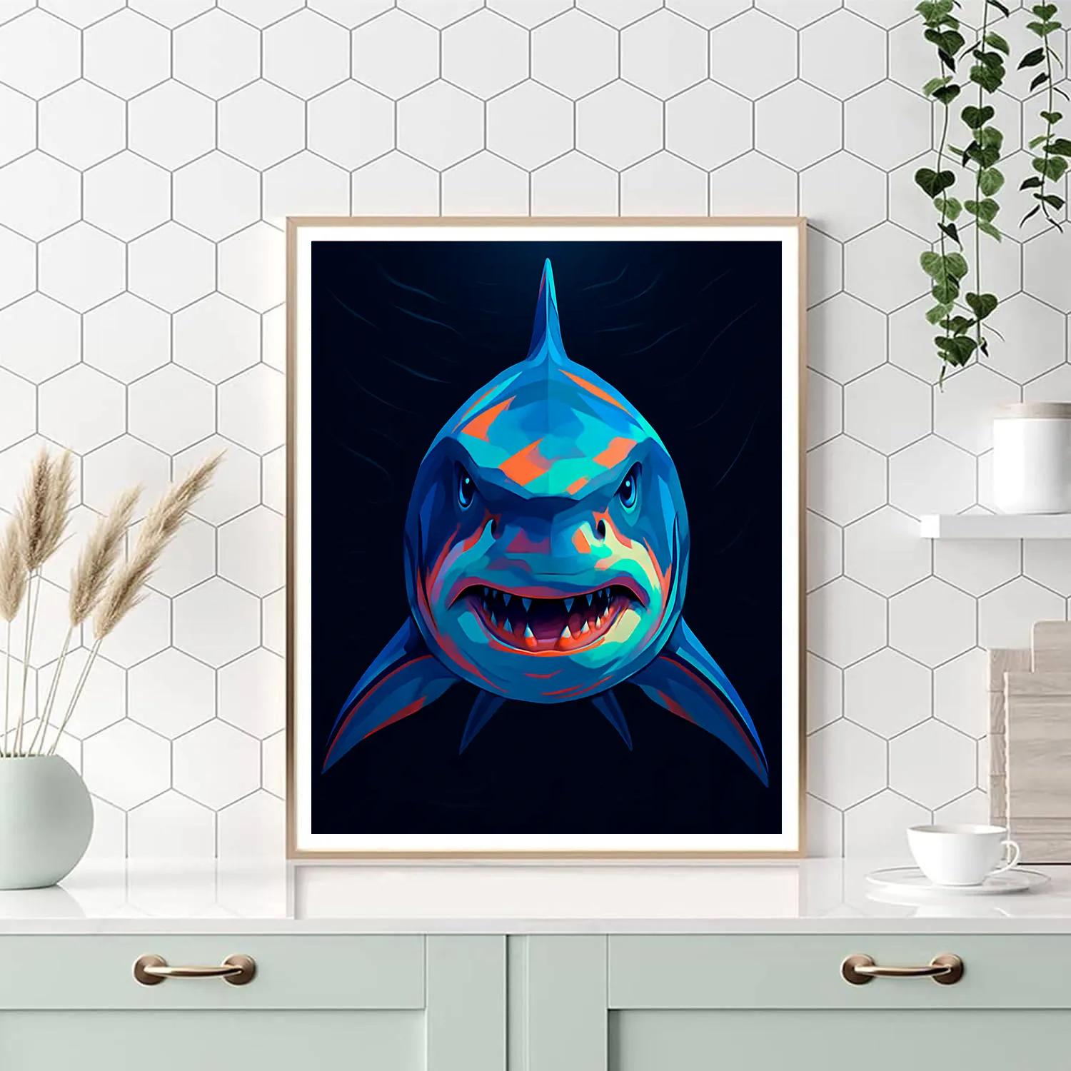 Prismatic Tide Shark Portrait Number painting