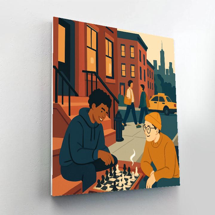 Moonlit Chess On New York Brownstone Steps paint by number