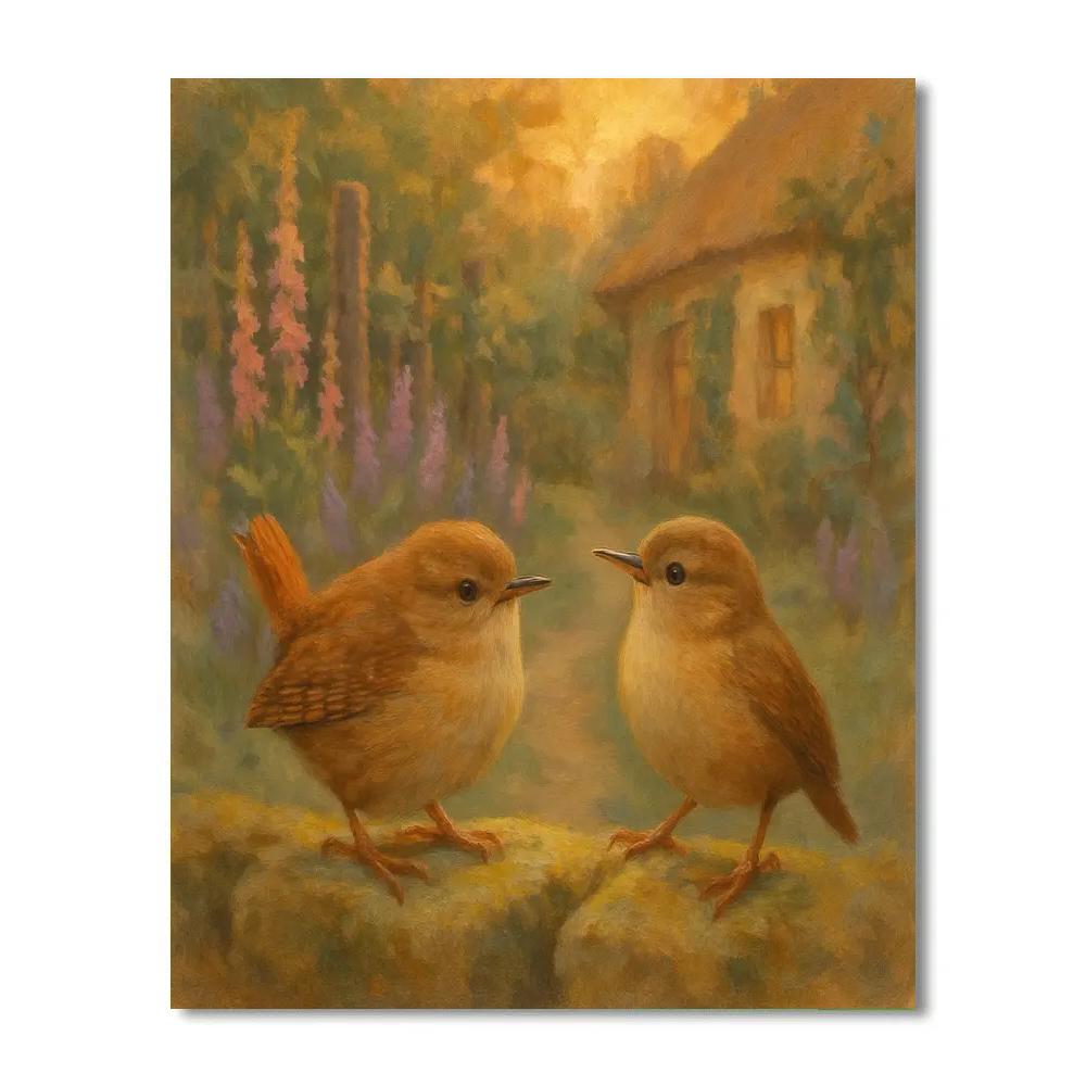 Lantern Glow Wrens In The Cottage Garden Painting by numbers kit