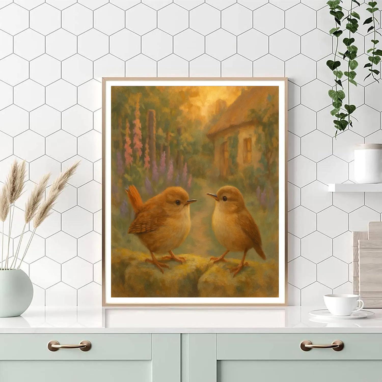 Lantern Glow Wrens In The Cottage Garden Painting by numbers kit