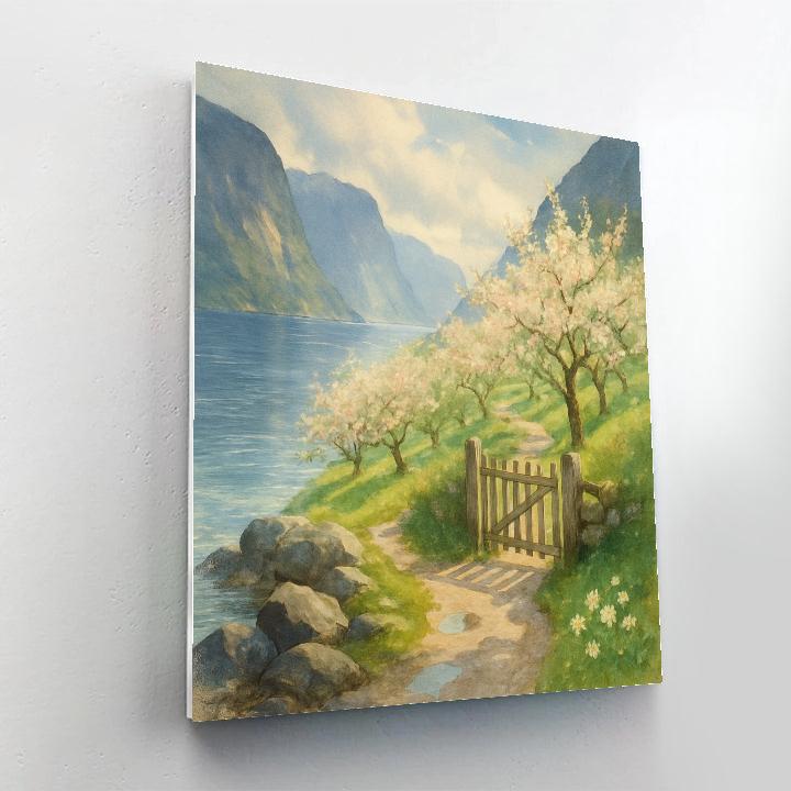 Sunlit Fjord Orchard After The Spring Rain DIY paint by numbers