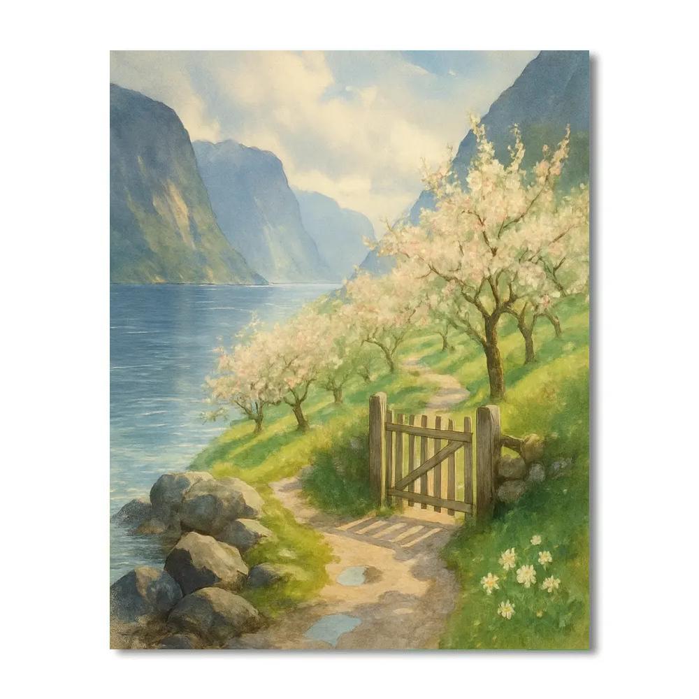 Sunlit Fjord Orchard After The Spring Rain DIY paint by numbers