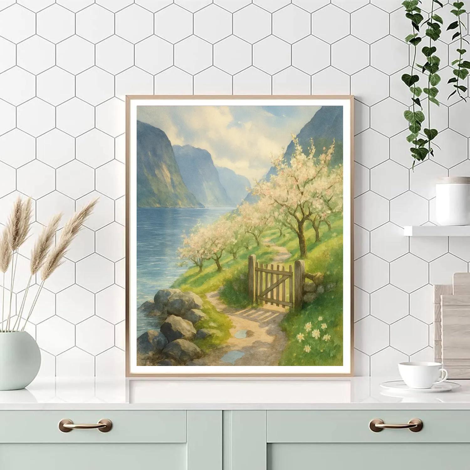 Sunlit Fjord Orchard After The Spring Rain DIY paint by numbers