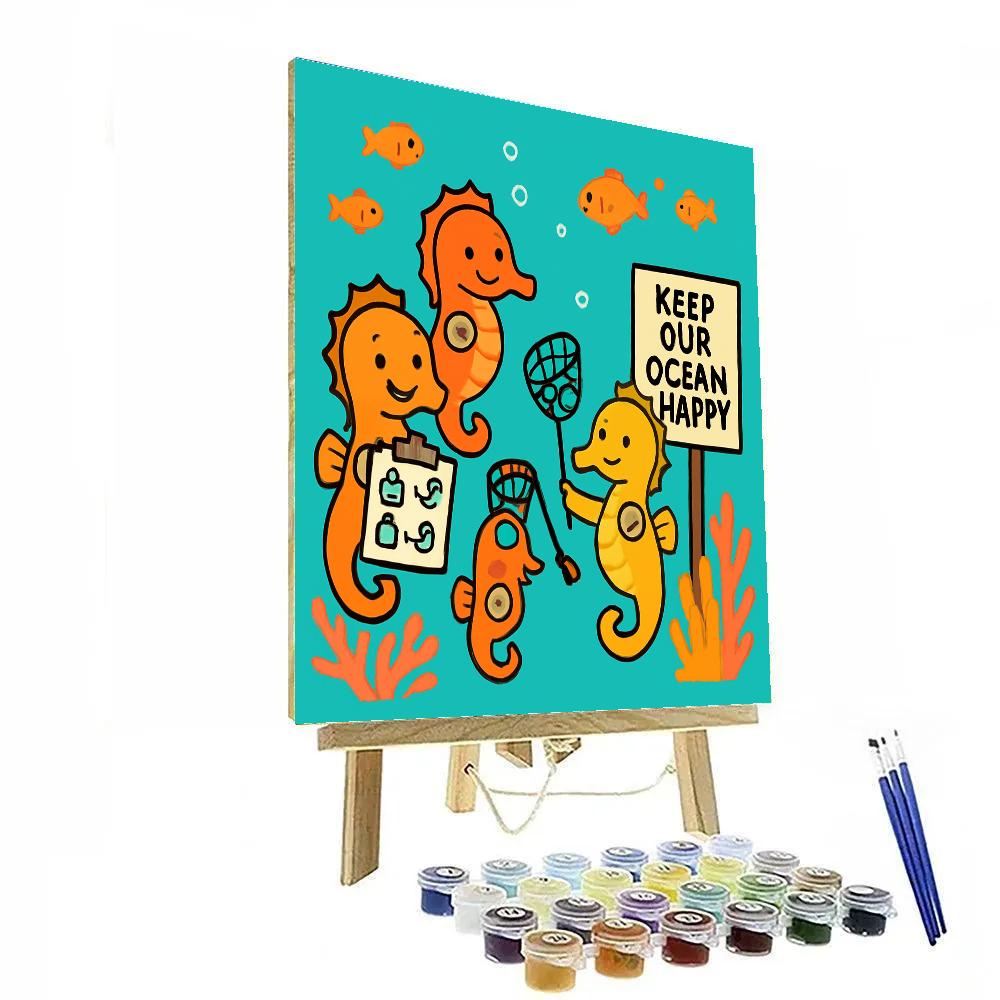 Coral Reef Cleanup Crew Of Clever Seahorses Numbered painting kits