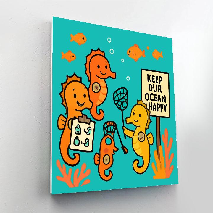 Coral Reef Cleanup Crew Of Clever Seahorses Numbered painting kits