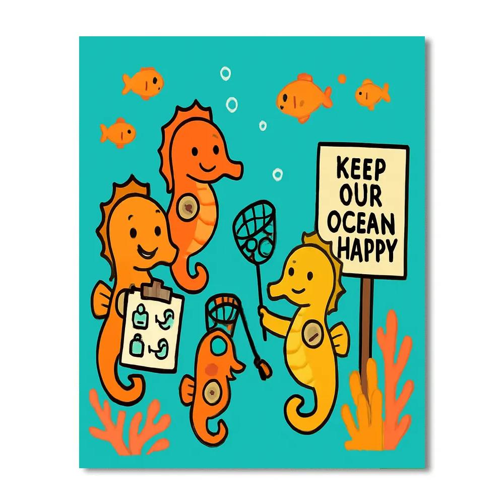 Coral Reef Cleanup Crew Of Clever Seahorses Numbered painting kits