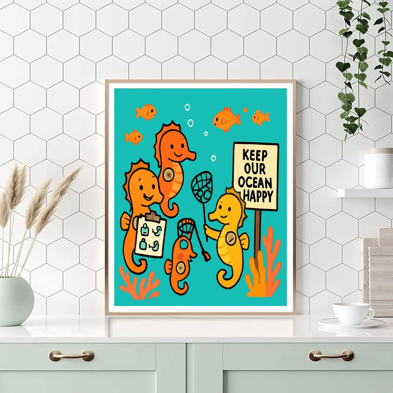 Coral Reef Cleanup Crew Of Clever Seahorses Numbered painting kits
