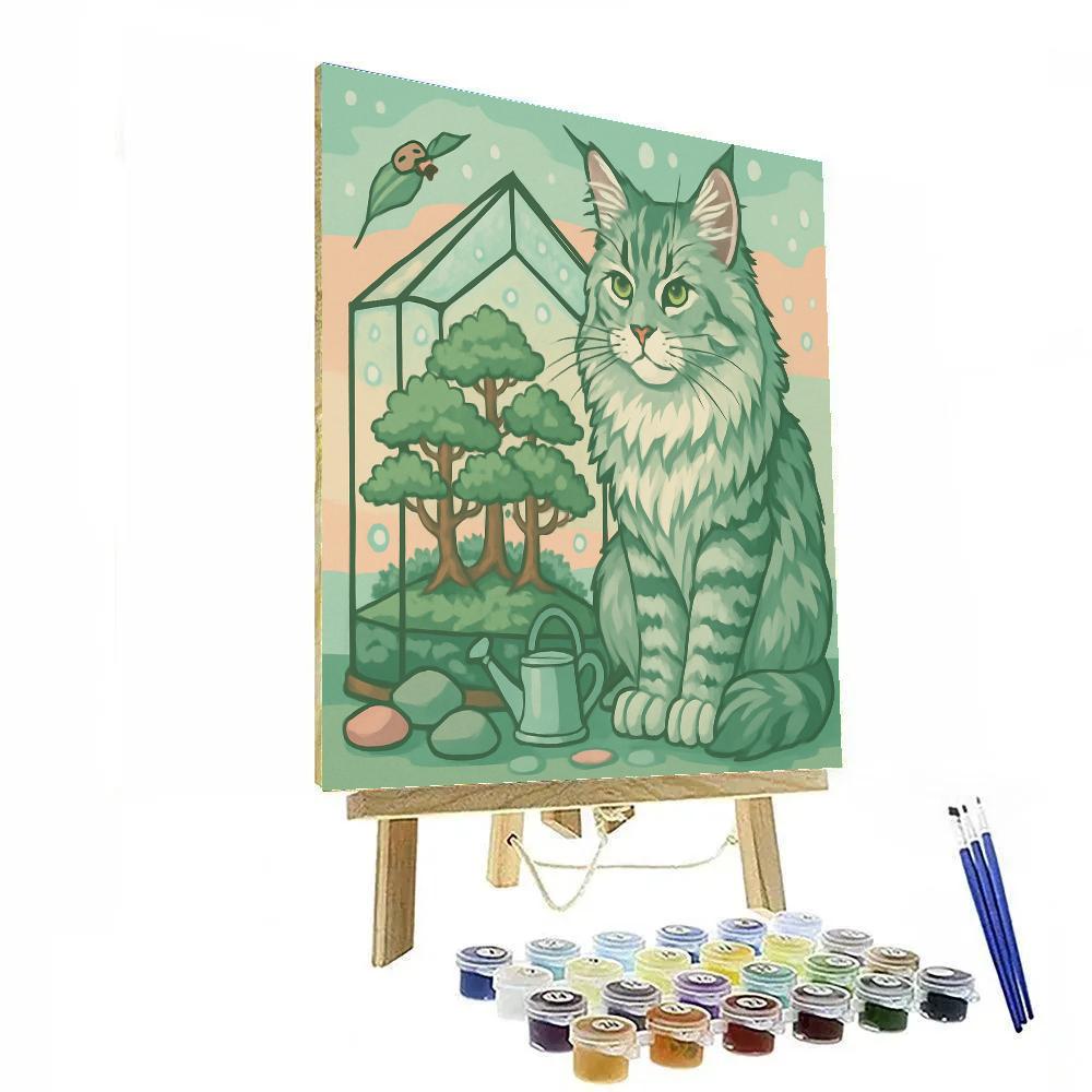 Bonsai Greenhouse With Cat Guardian Numbered painting kits