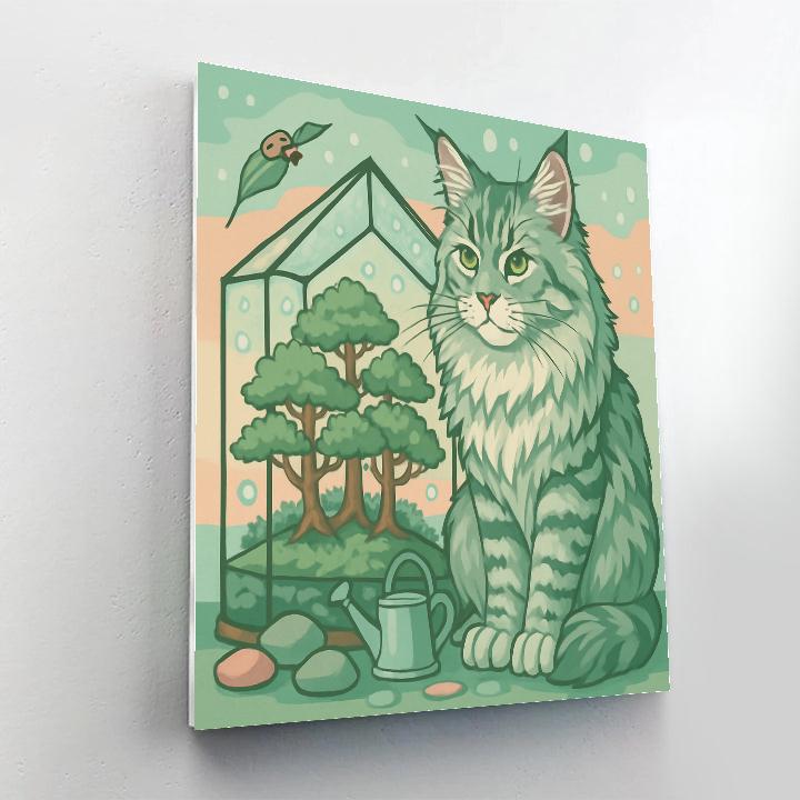 Bonsai Greenhouse With Cat Guardian Numbered painting kits