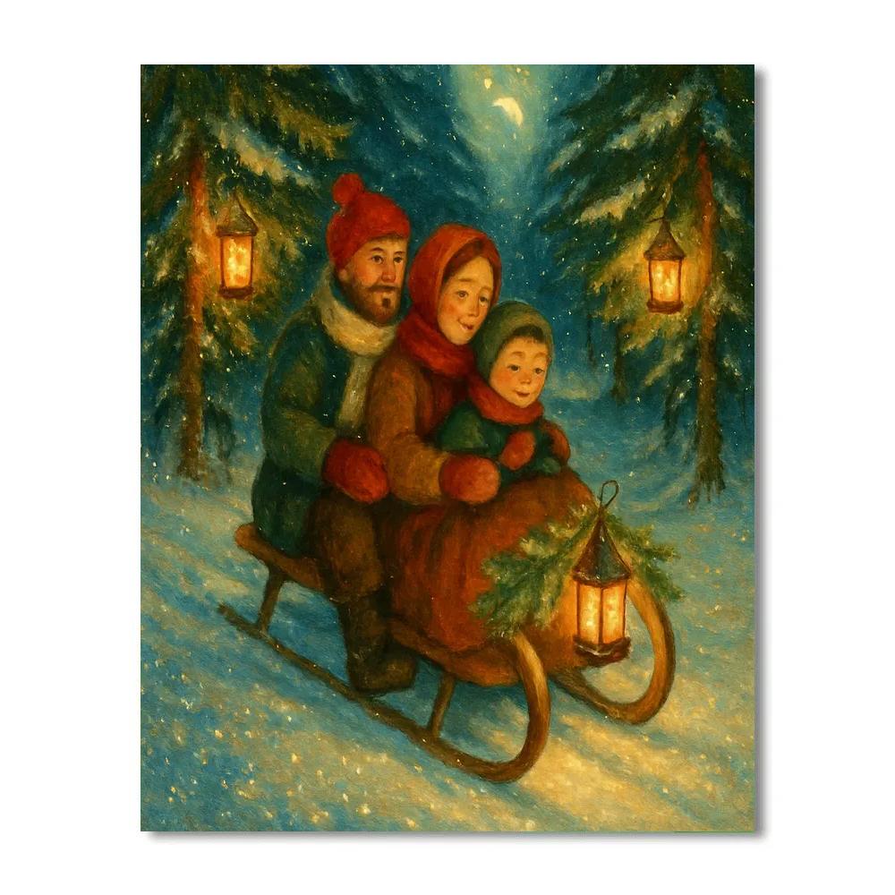 Candlelit Sled Ride Through Pine Hollow Numbered painting kits