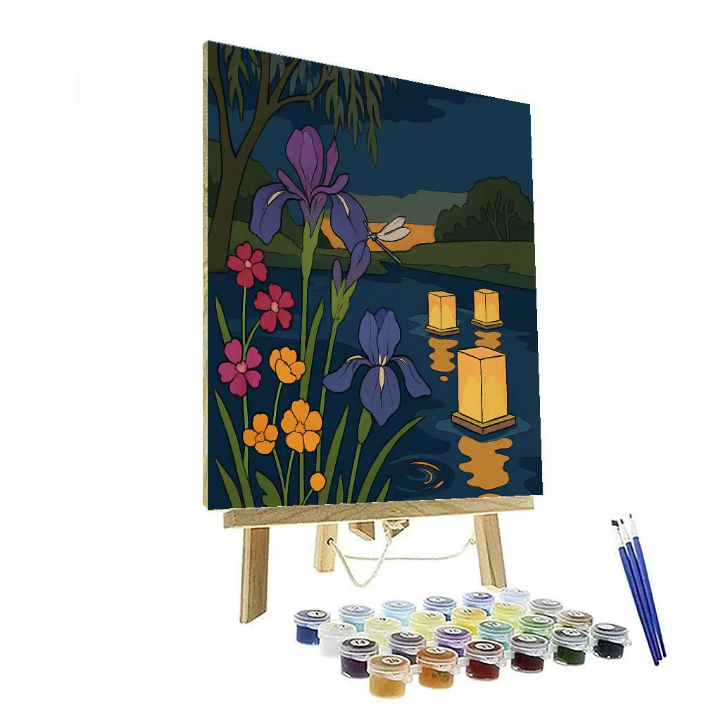 Riverbank Lanterns With Wild Flowers Painting by numbers kit