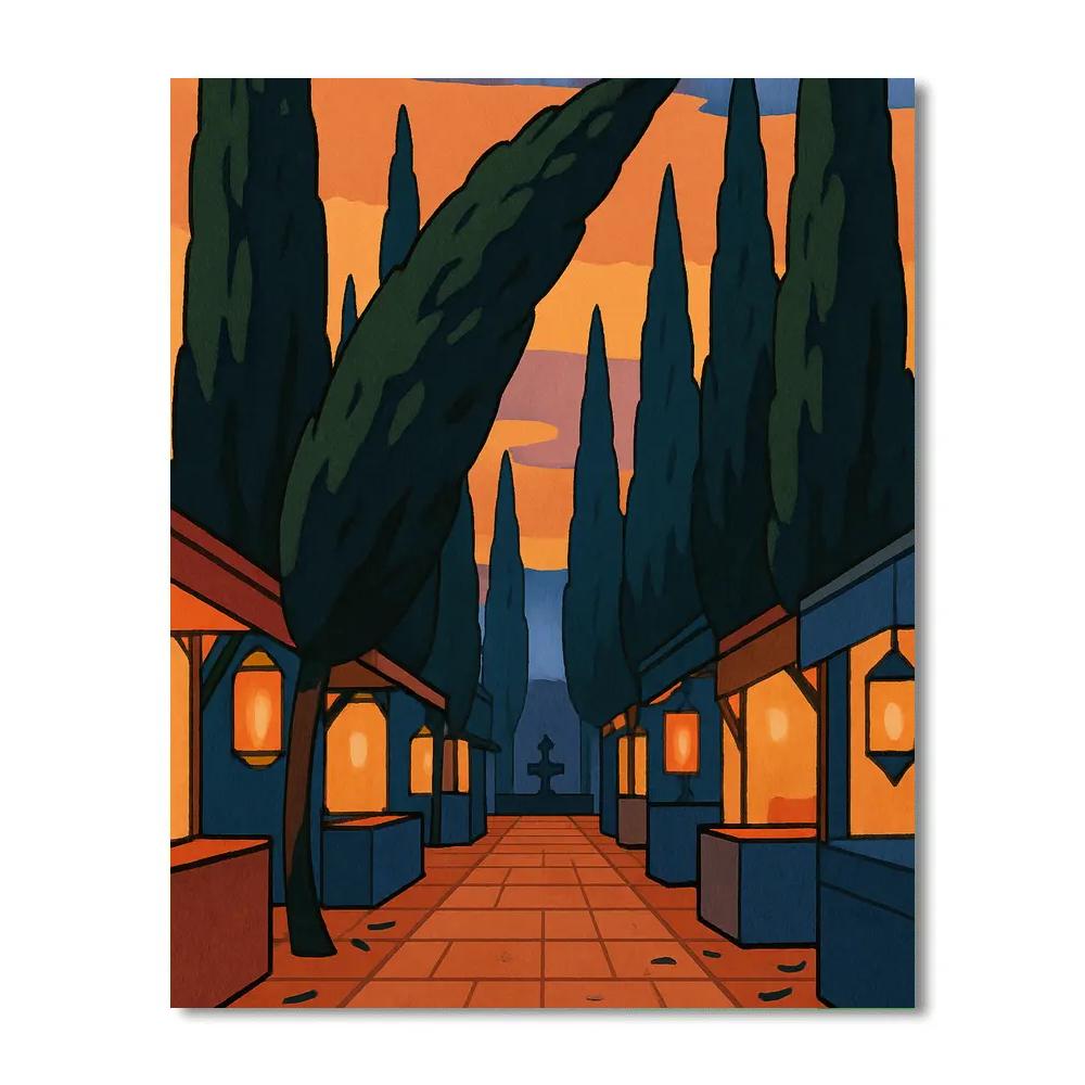 Lantern Market In A Cypress Tree Grove Paint by numbers kits