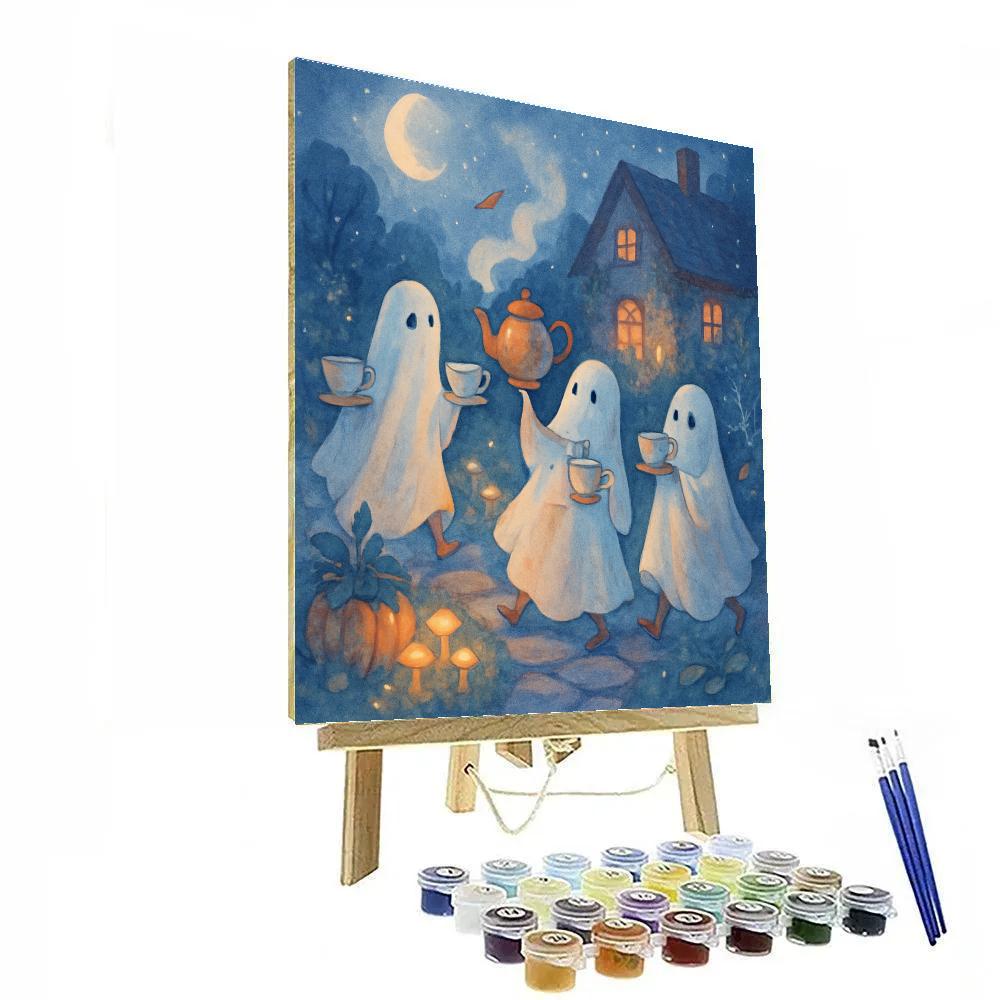 Moonlit Teacup Parade Of Friendly Ghosts painting number kit