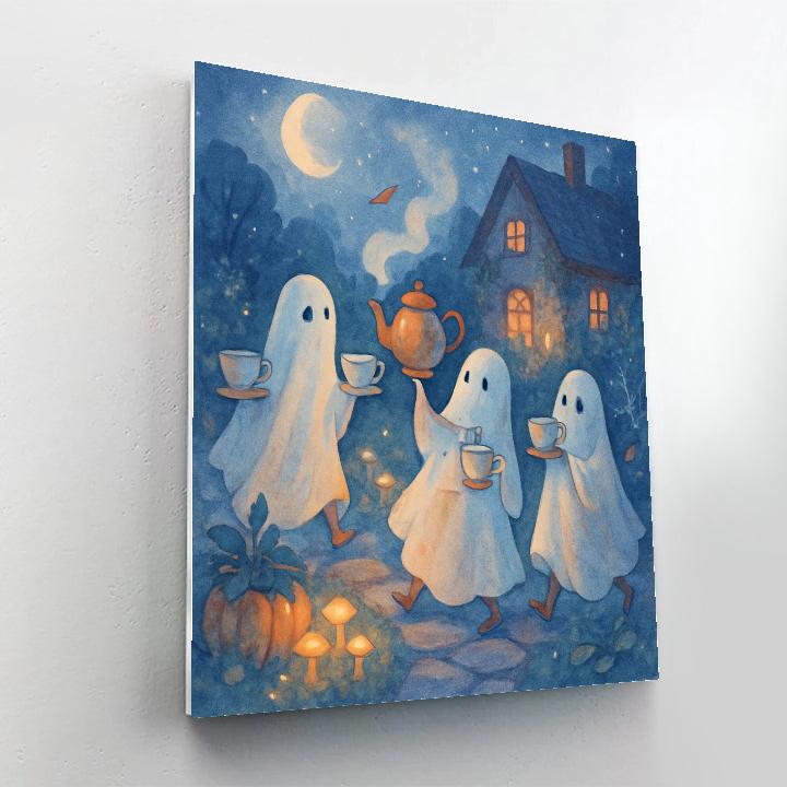 Moonlit Teacup Parade Of Friendly Ghosts painting number kit