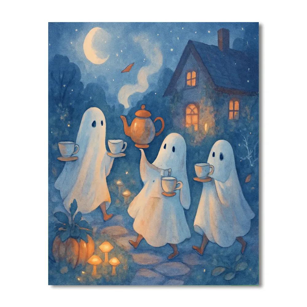 Moonlit Teacup Parade Of Friendly Ghosts painting number kit