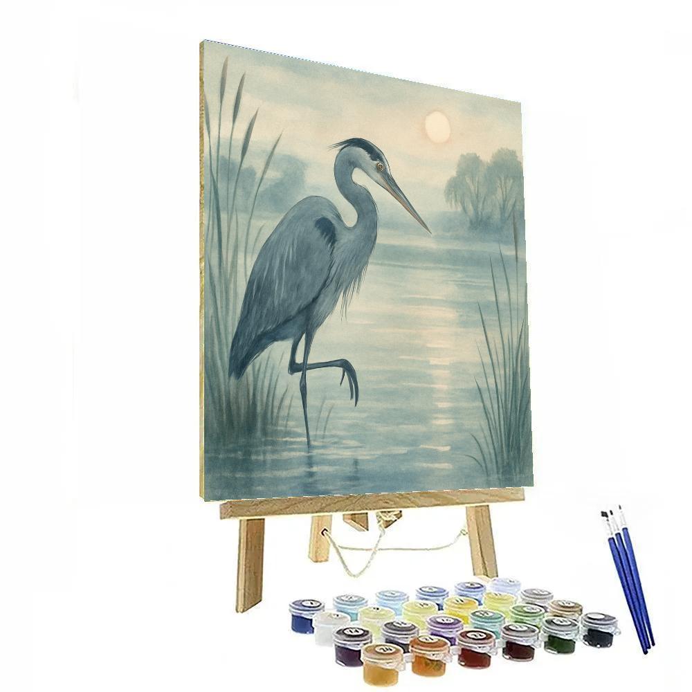 Misty Reedbed Heron At Dawn Numbered painting kits