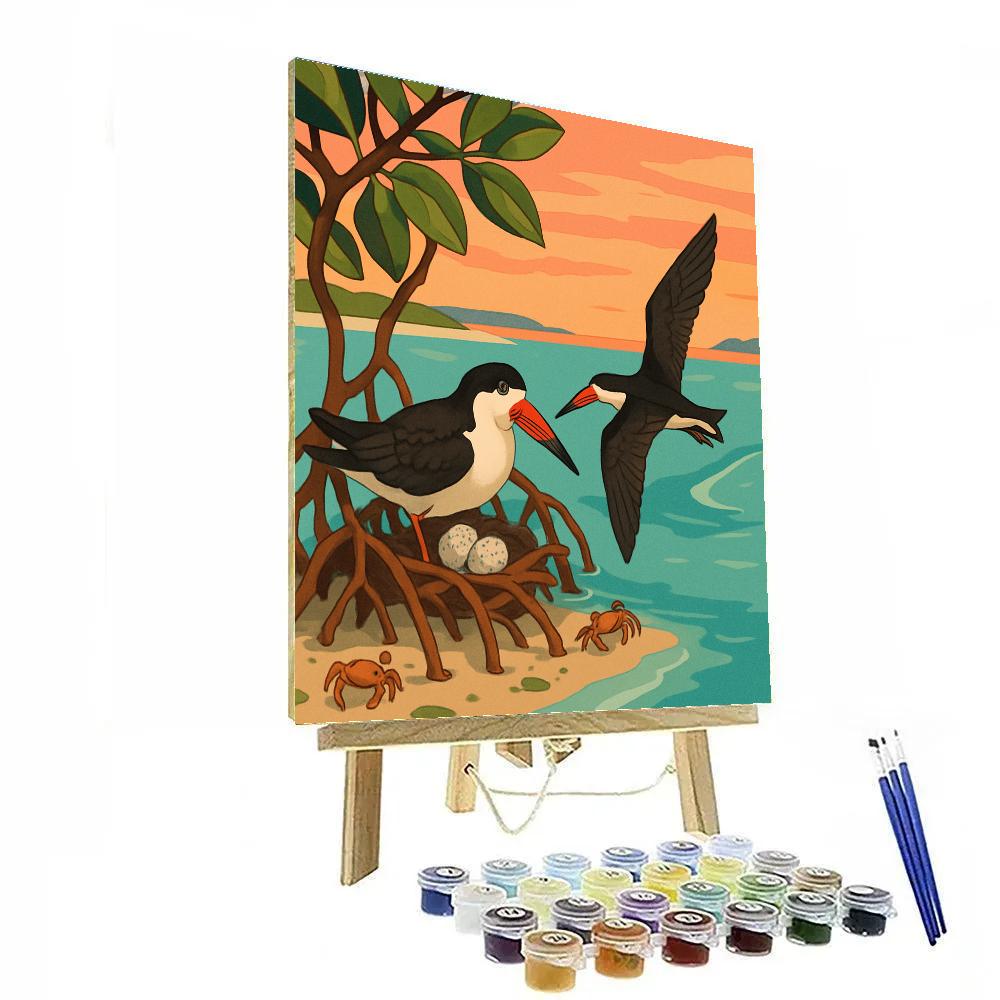 Tidal Nesting Birds On Mangrove Roots Numbered painting kits
