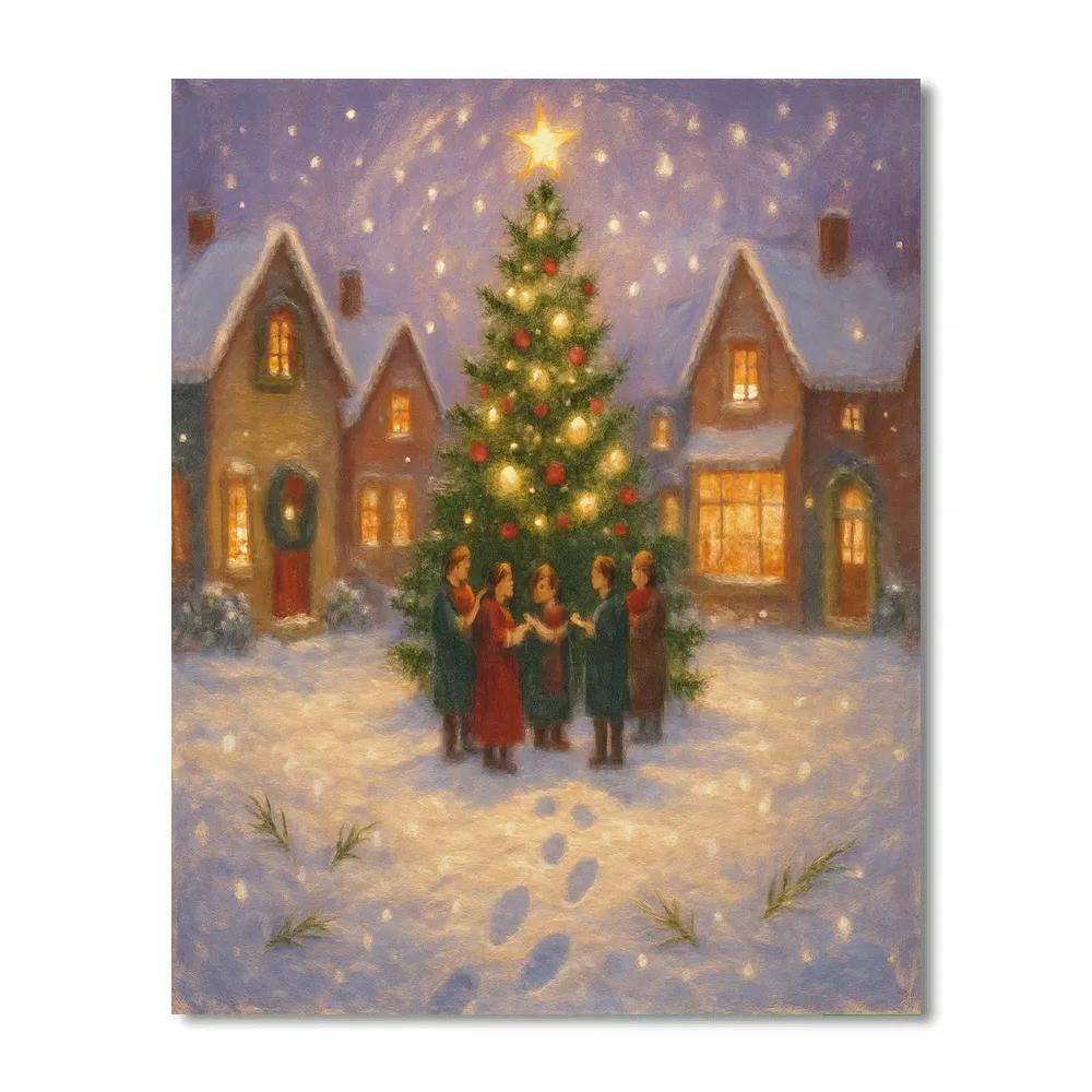 Snow Globe Town Square At Twilight paint by color