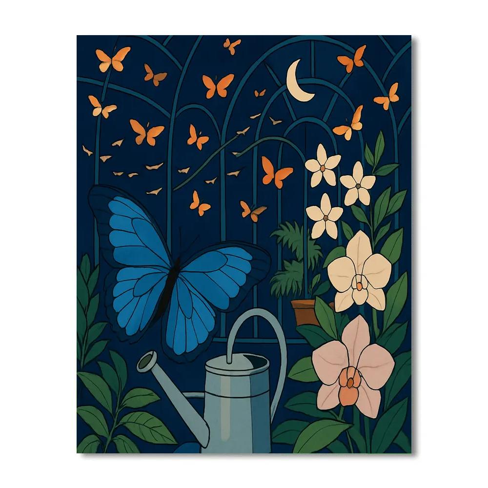 Moonlit Conservatory With Butterfly Migrations Paint by numbers art
