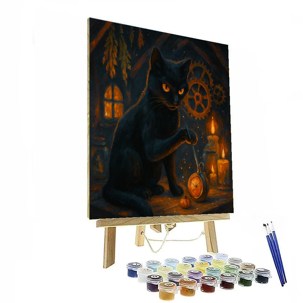 The Black Cat Clockmaker At Witching Hour Painting by numbers kit
